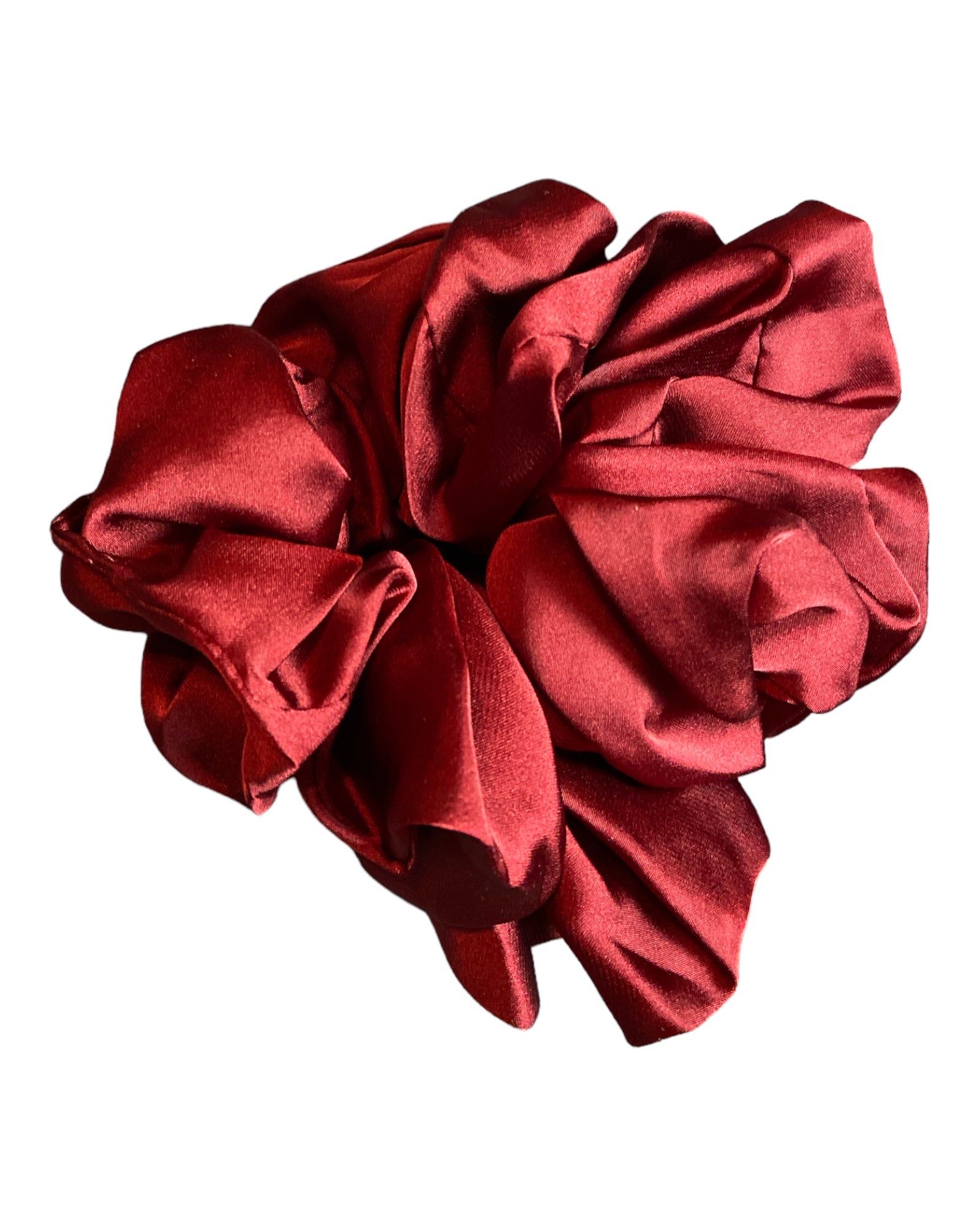 Super soft satin luxe scrunchie in Merlot color available at Nola Curl Shop